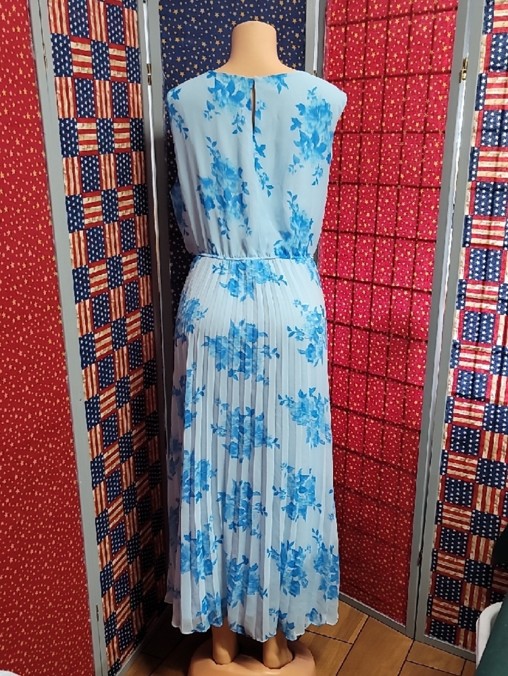 Sandra Darren Light Blue Floral Pleated Maxi Dress - Picture 2 of 3